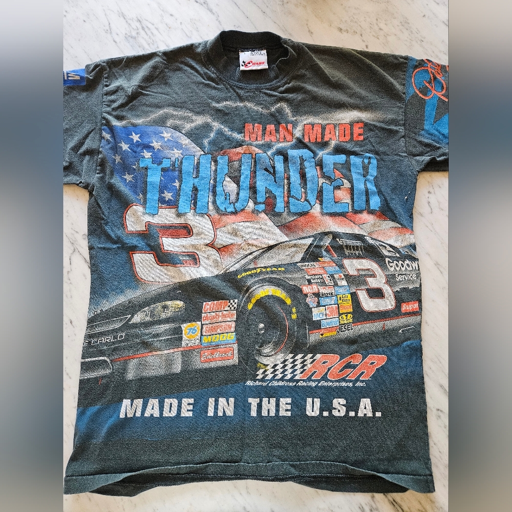 Dale Earnhardt Man Made Thunder All‎ Over Print Tshirt Mens Sz LARGE Vintage